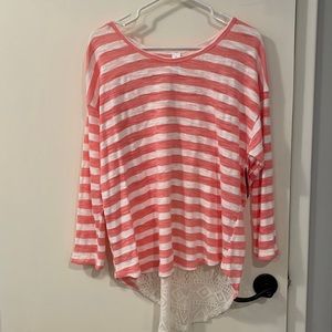 NWT No Boundaries coral and white striped top with lace detail on back size XXL